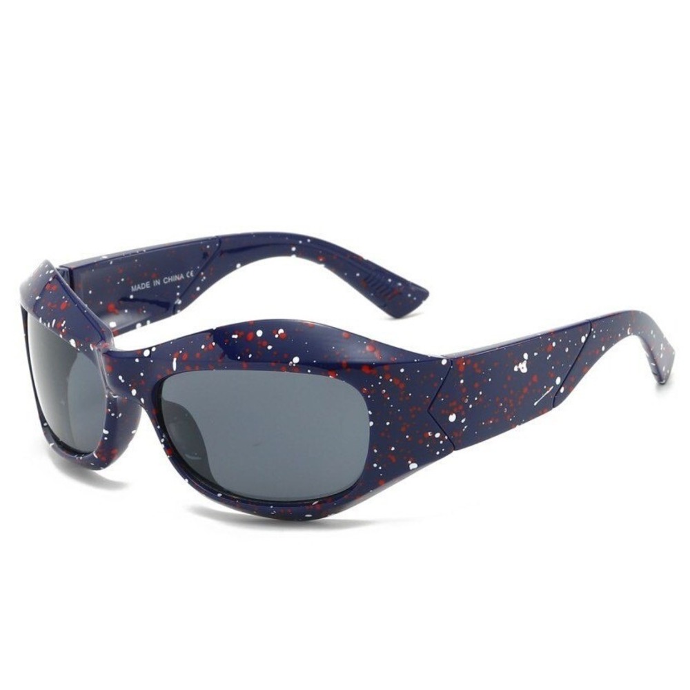 Sunglasses Blue Frame Black Lens Street Trendy Wear‎ Shield Wrap Around UV400 - Picture 5 of 6